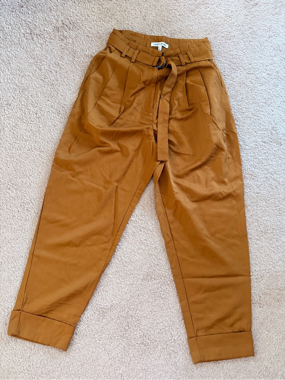 Elizabeth and James Rust Brown High-Rise Belted Paperbag Pants